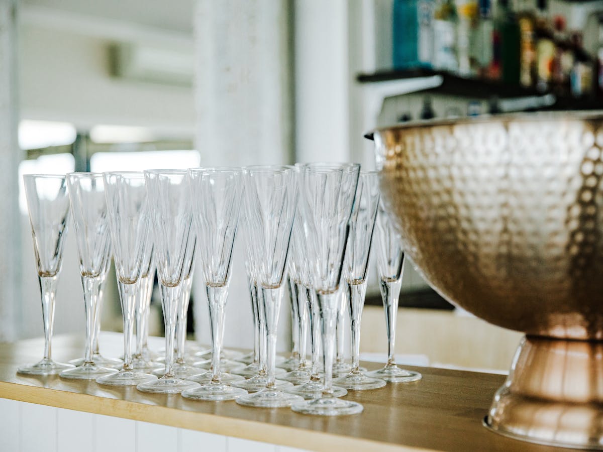 Photo of champagne glasses lined up ready for function at Sorrento Restaurant & Bar Photo of champagne glasses lined up ready for function at Sorrento Restaurant & Bar