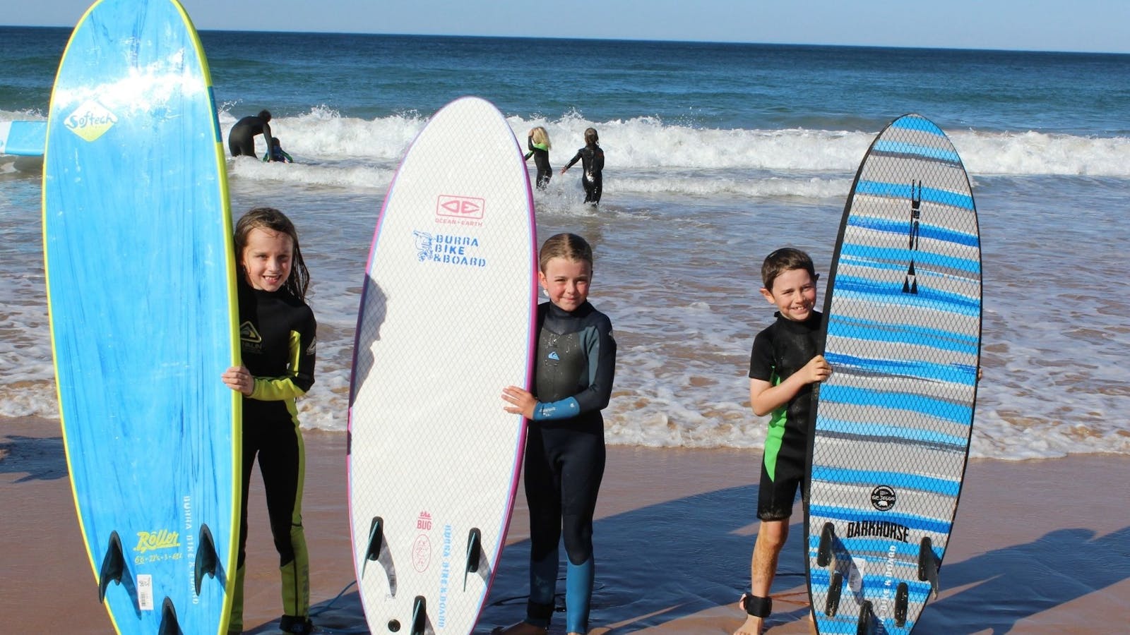 Grom fest! Our foam surfboards are perfect for kids and beginners.