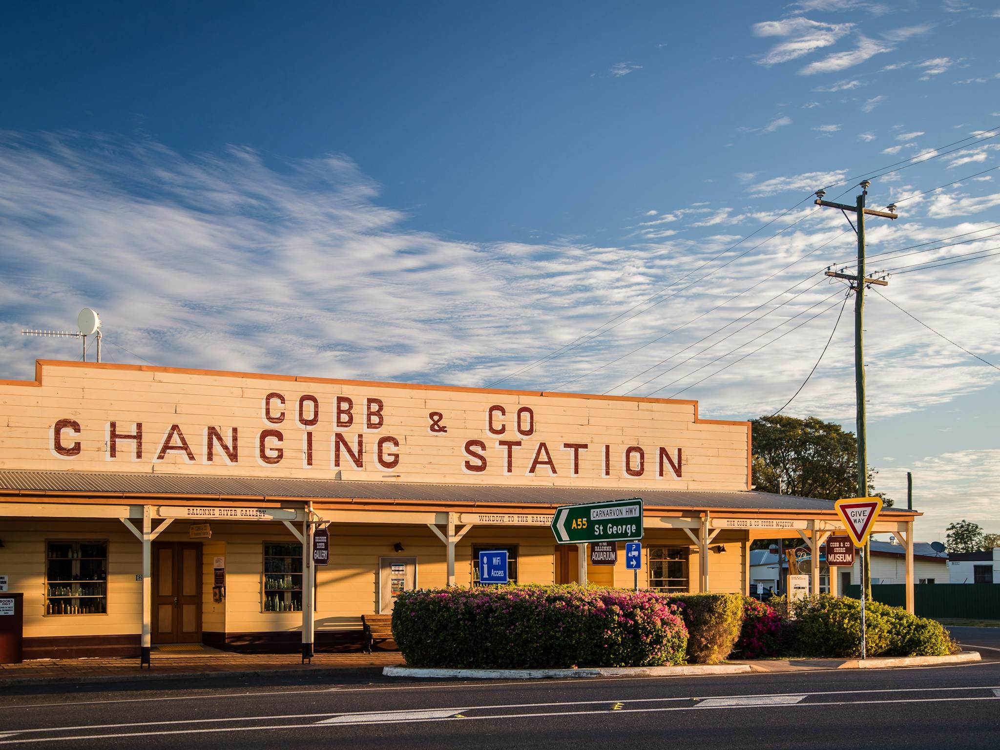 An image of the exterior of the facility, with 'Cobb & Co Changing Station' painted in large letters An image of the exterior of the facility, with 'Cobb & Co Changing Station' painted in large letters