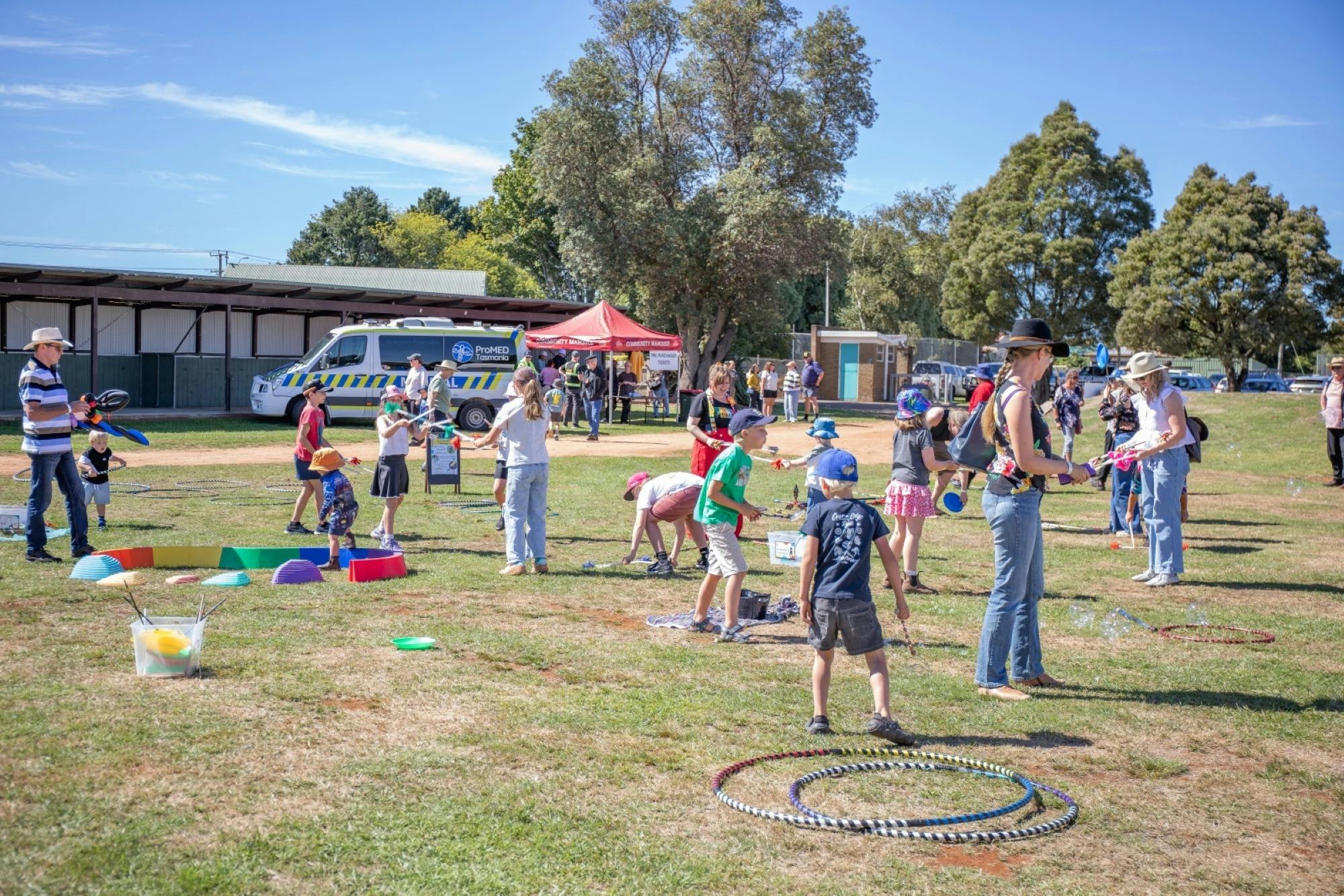 Children participating in the free circus skills activities