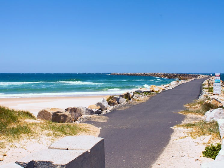 The break wall that politely escorts the Clarence River out to sea.