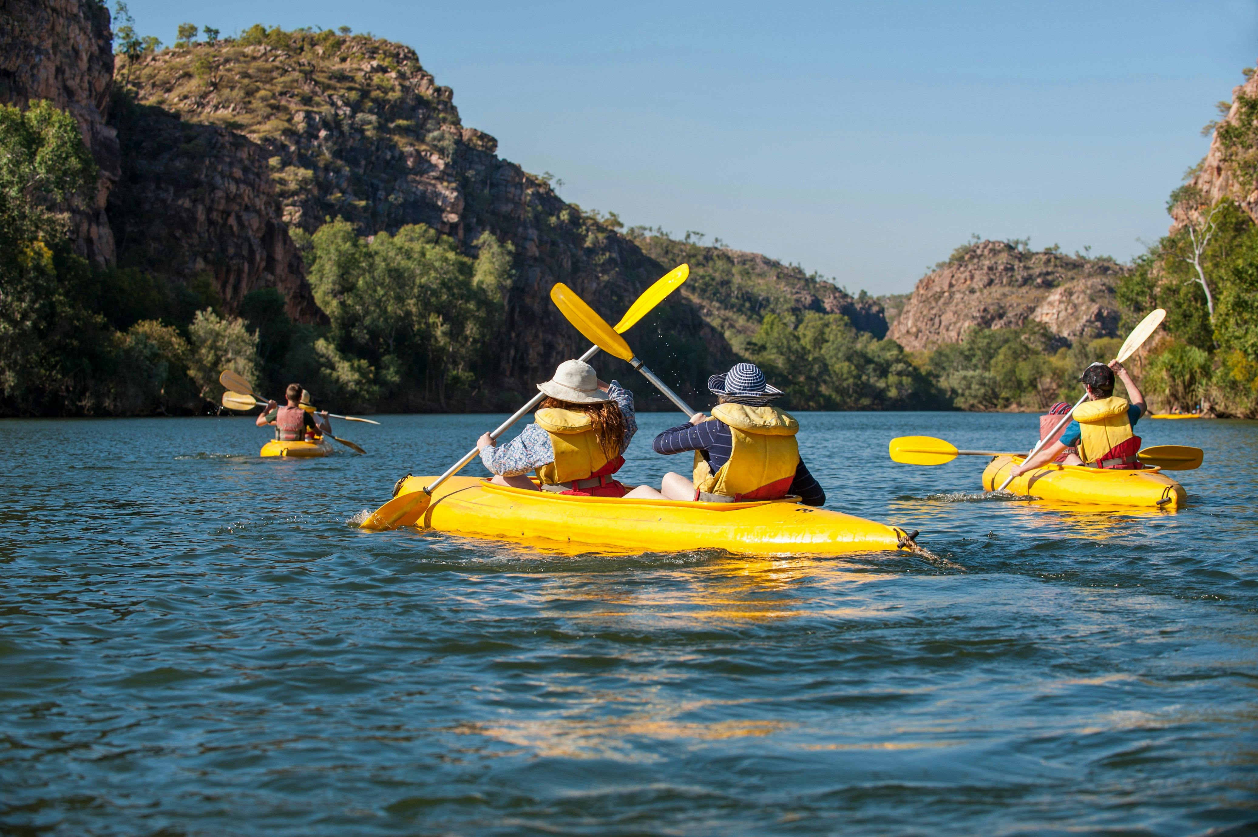People canoeing on the water.