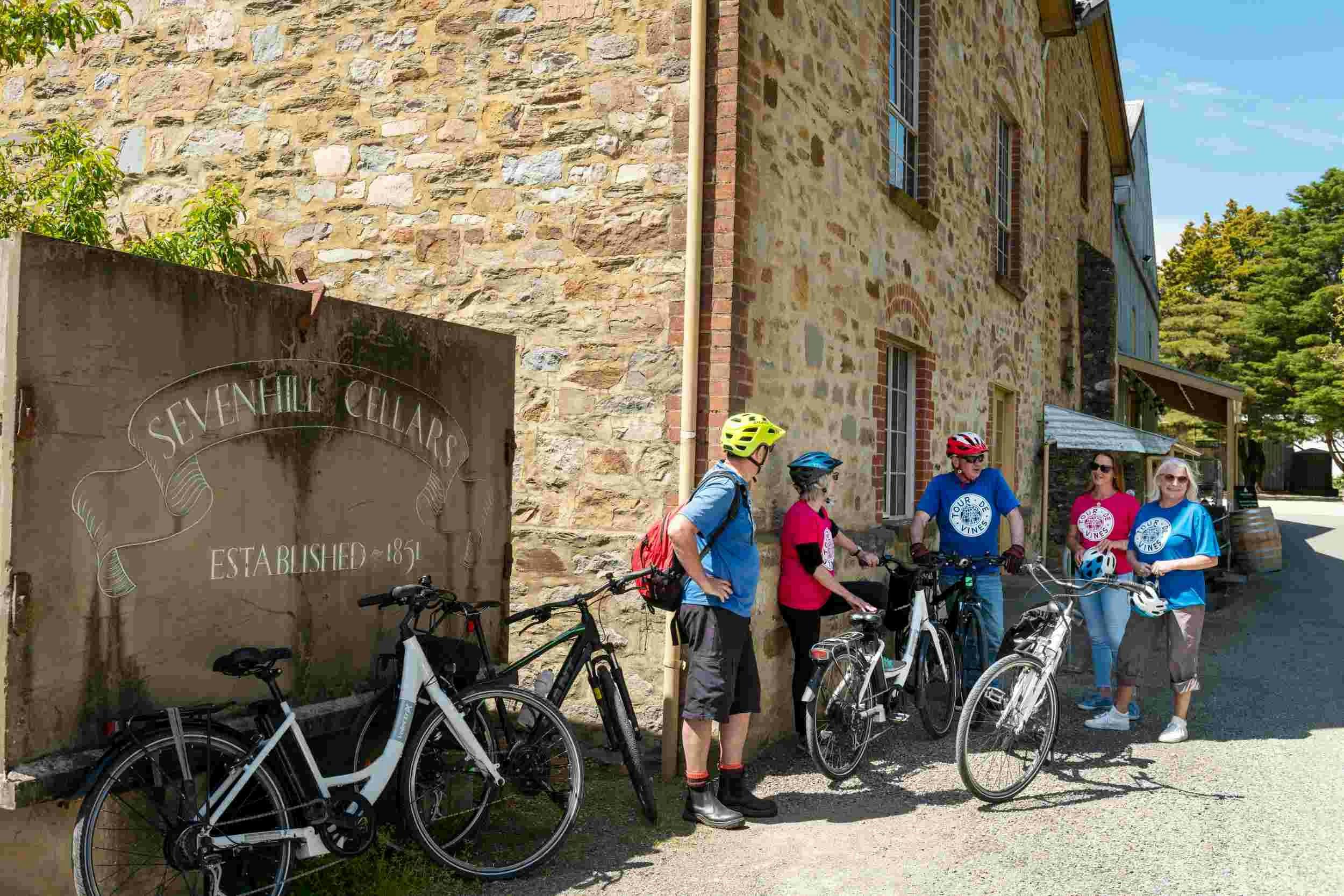 Tour de Vines Group cycling to Sevenhill Winery in South Australia