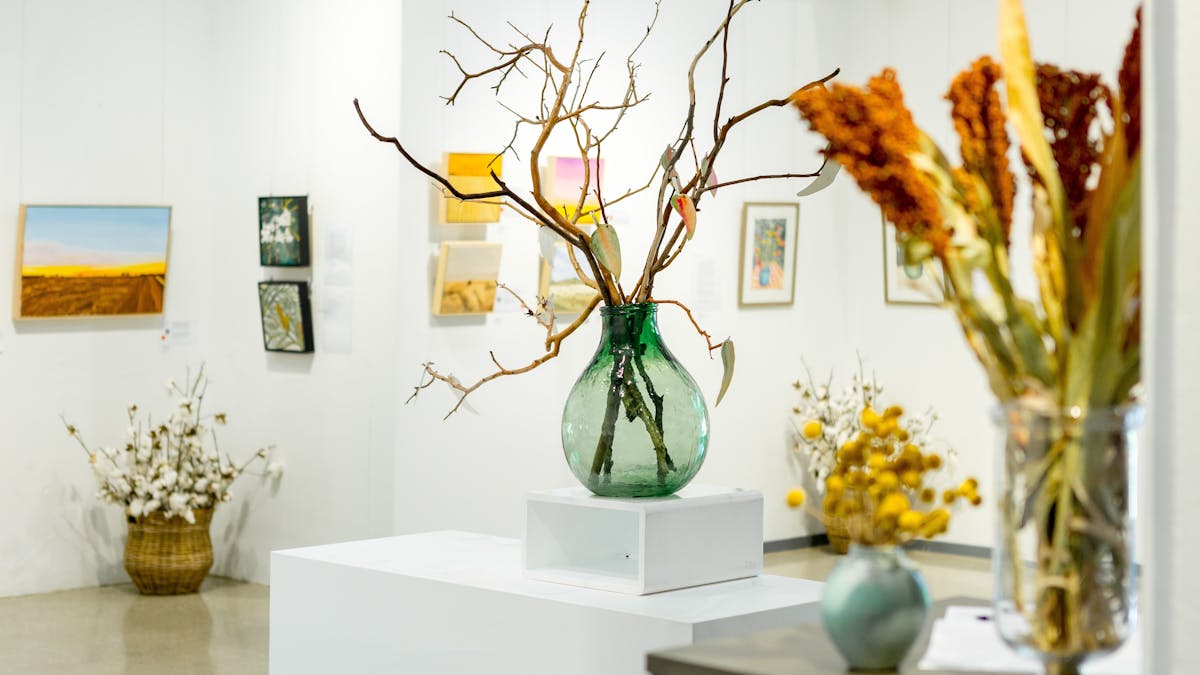 Arrangements in vases in the Goondiwindi Art Gallery