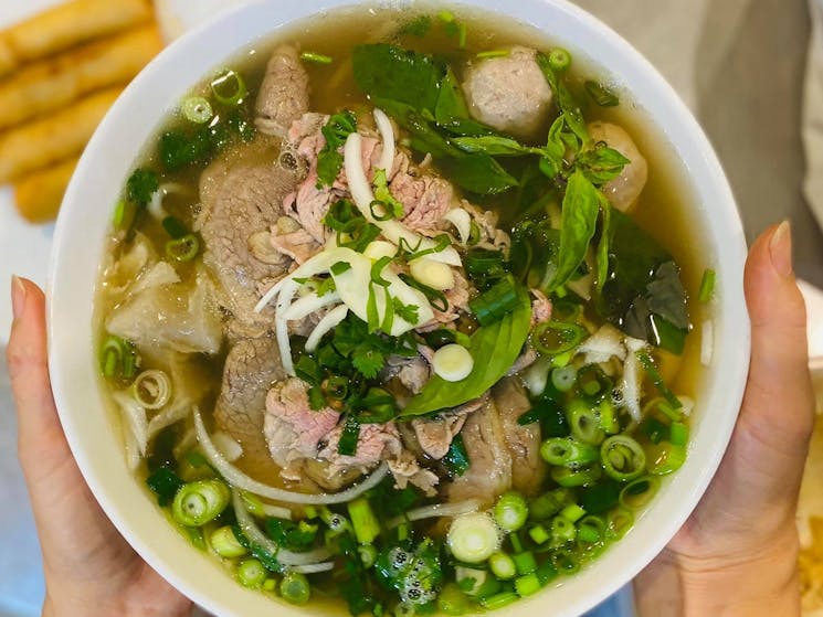Bowl of warm beef pho