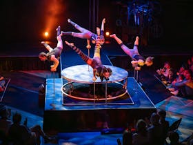 Acrobats performing handstands in Spherical at Sydney Opera House
