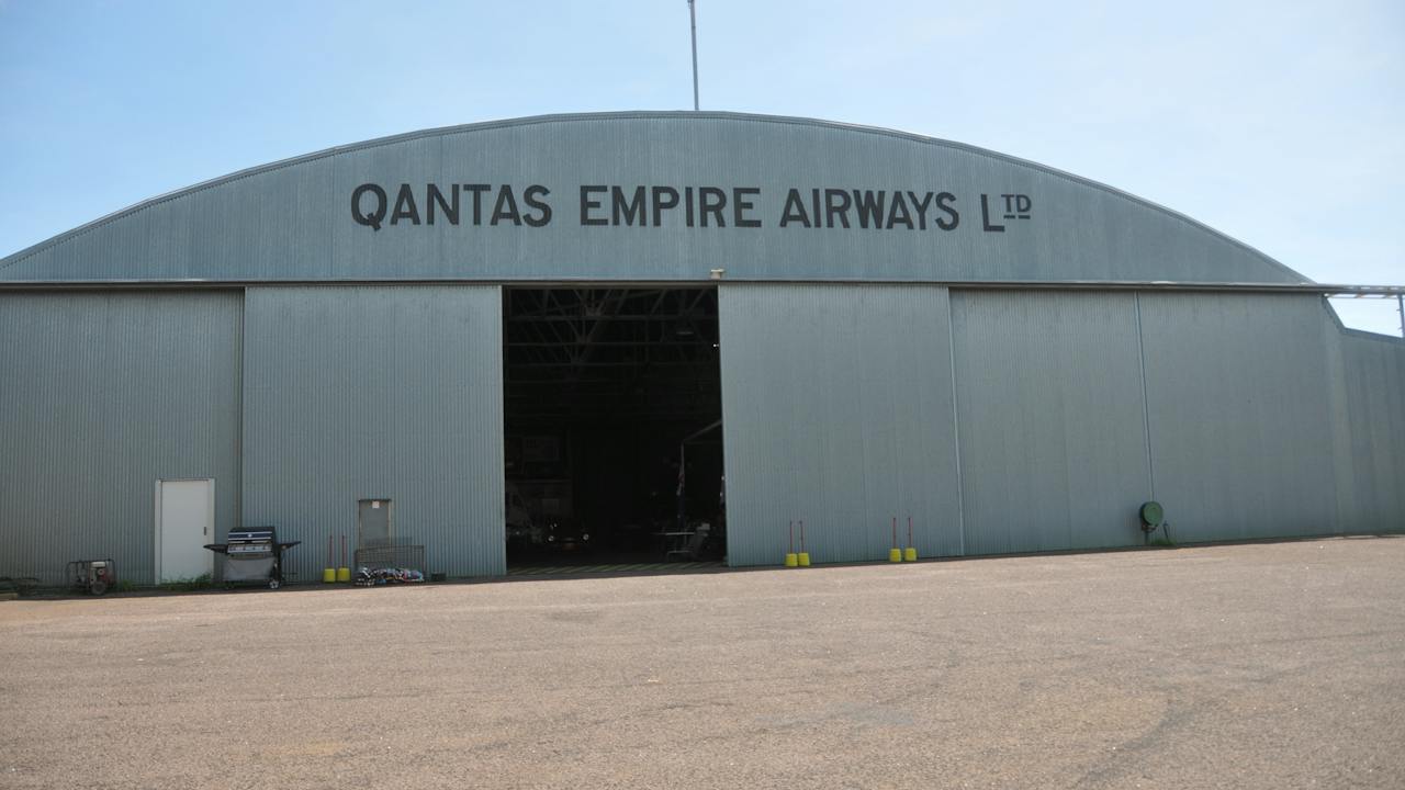 Qantas Empire Airways Hangar at Parap. Front façade with sliding
