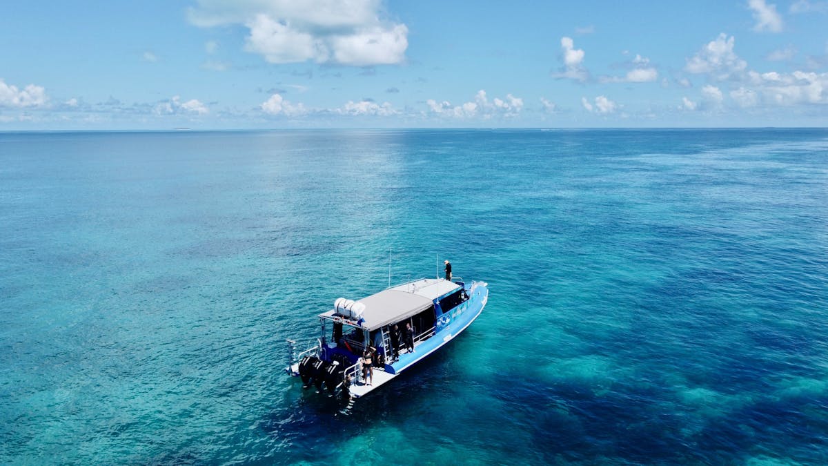 Dive vessel 'Yemalla' arriving at the remote reef