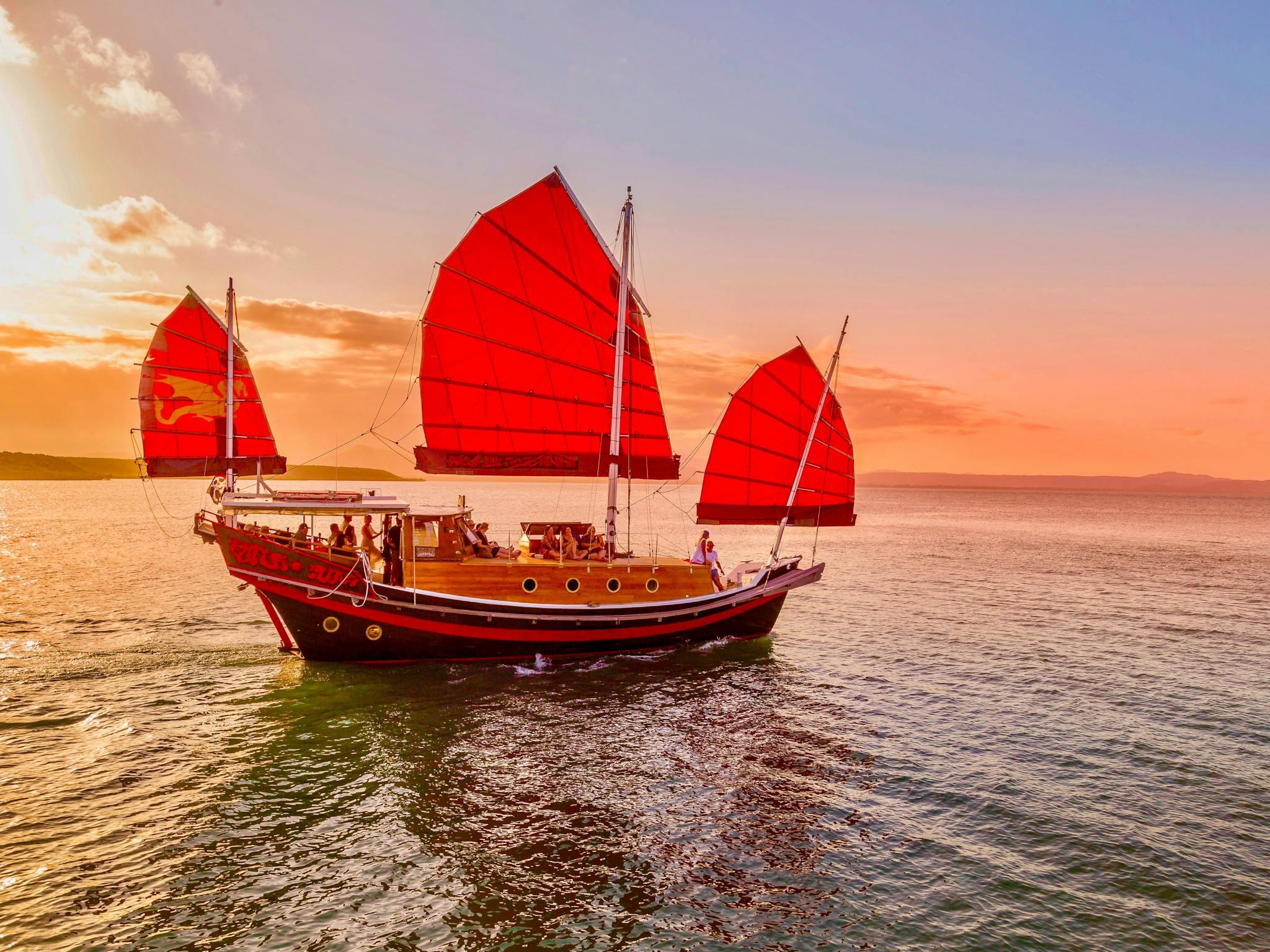 Shaolin Chinese Junk Boat on a Sunset Sail in Port Douglas Shaolin Chinese Junk Boat on a Sunset Sail in Port Douglas