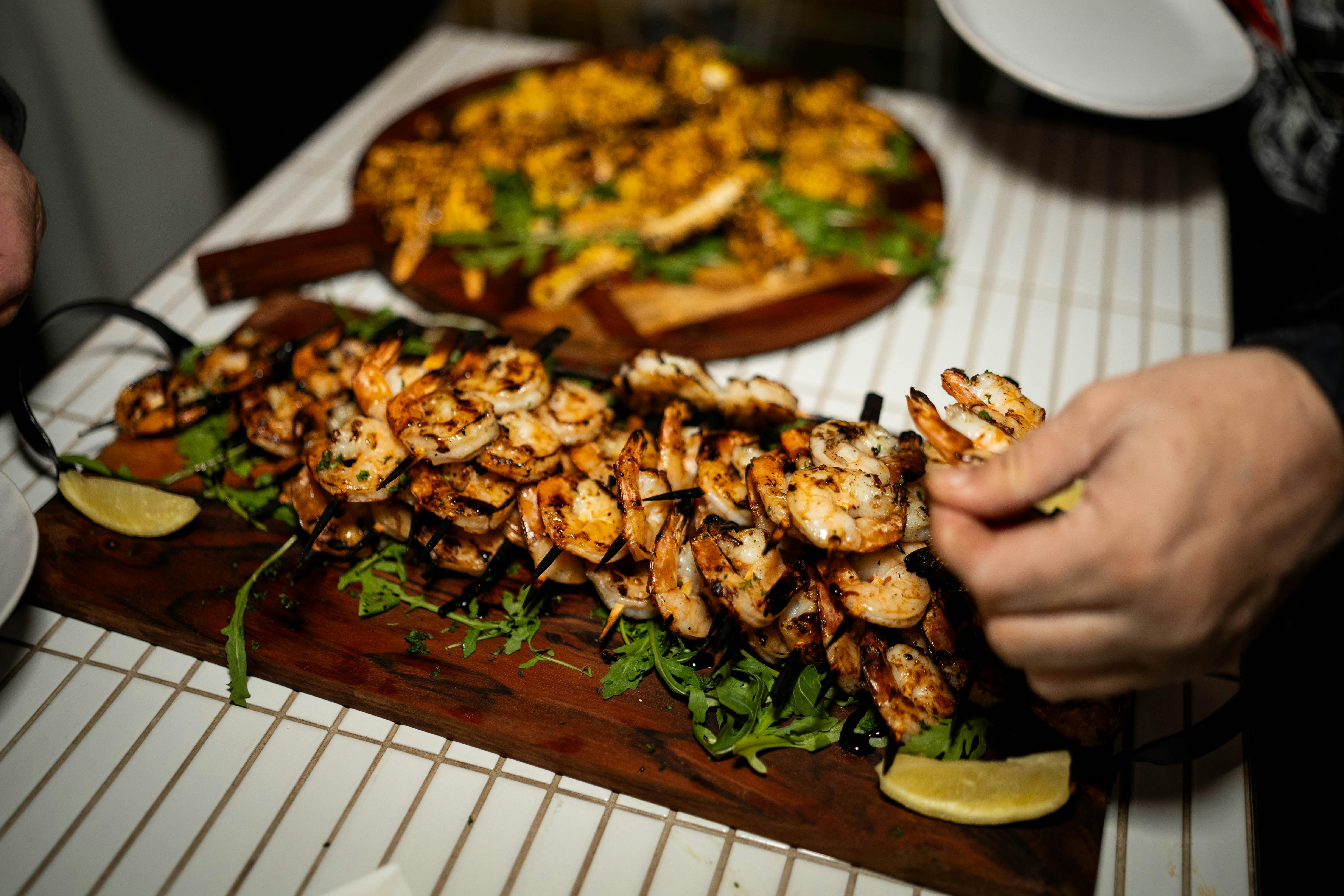 Platter of prawns skewers