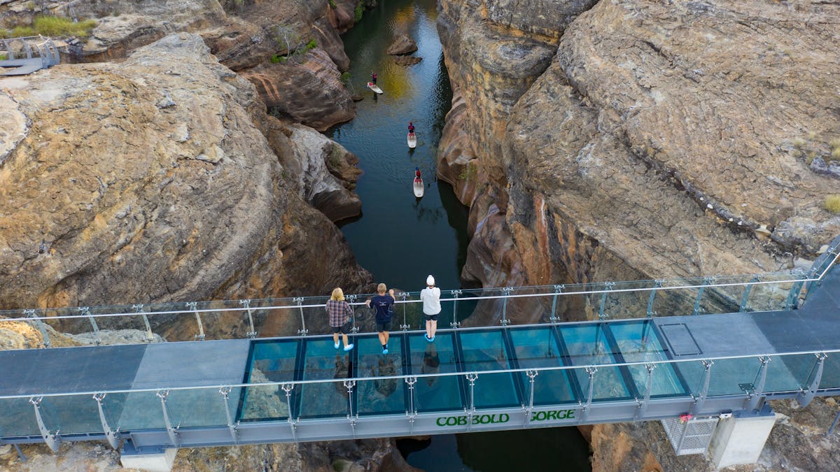 Cobbold Gorge - view of SUP from above glass bridge