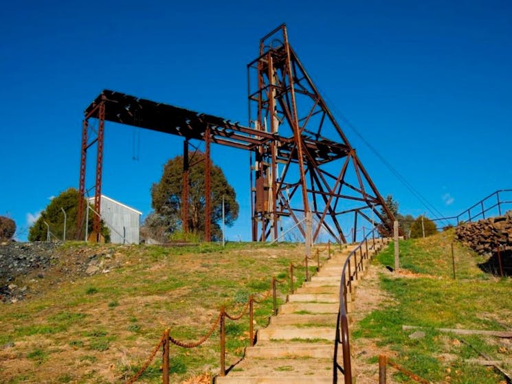 Steps leading up to metal structure above mineshaft