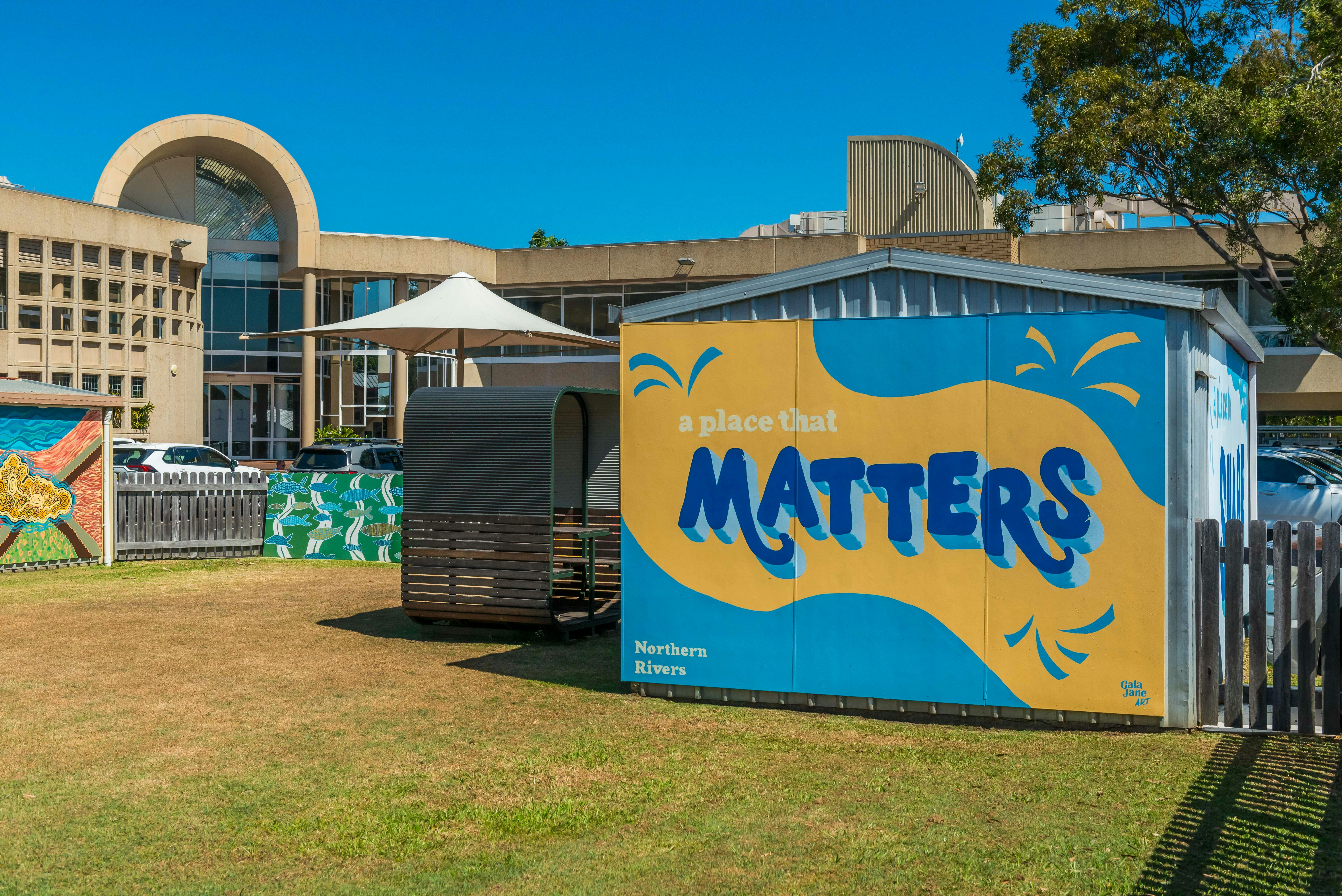 wide shot of the location of the wall mural
