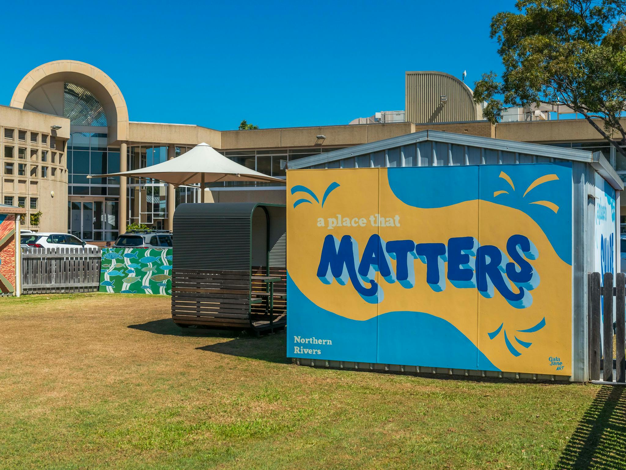 wide shot of the location of the wall mural