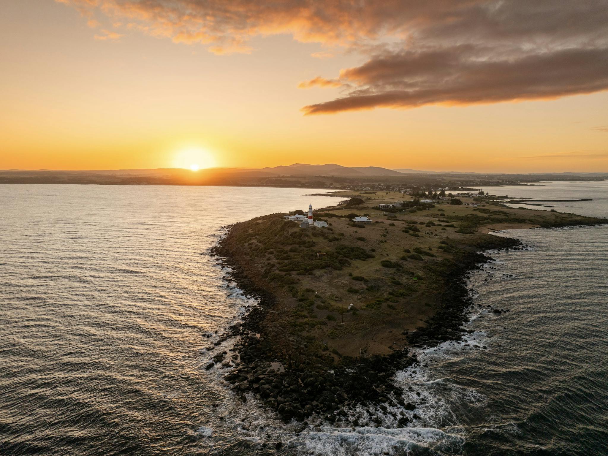 Aerial view of coastline and historic pilot station