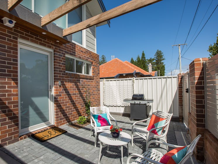 Cooks Hill Parkside Courtyard / Patio.  BBQ, gardens and seating