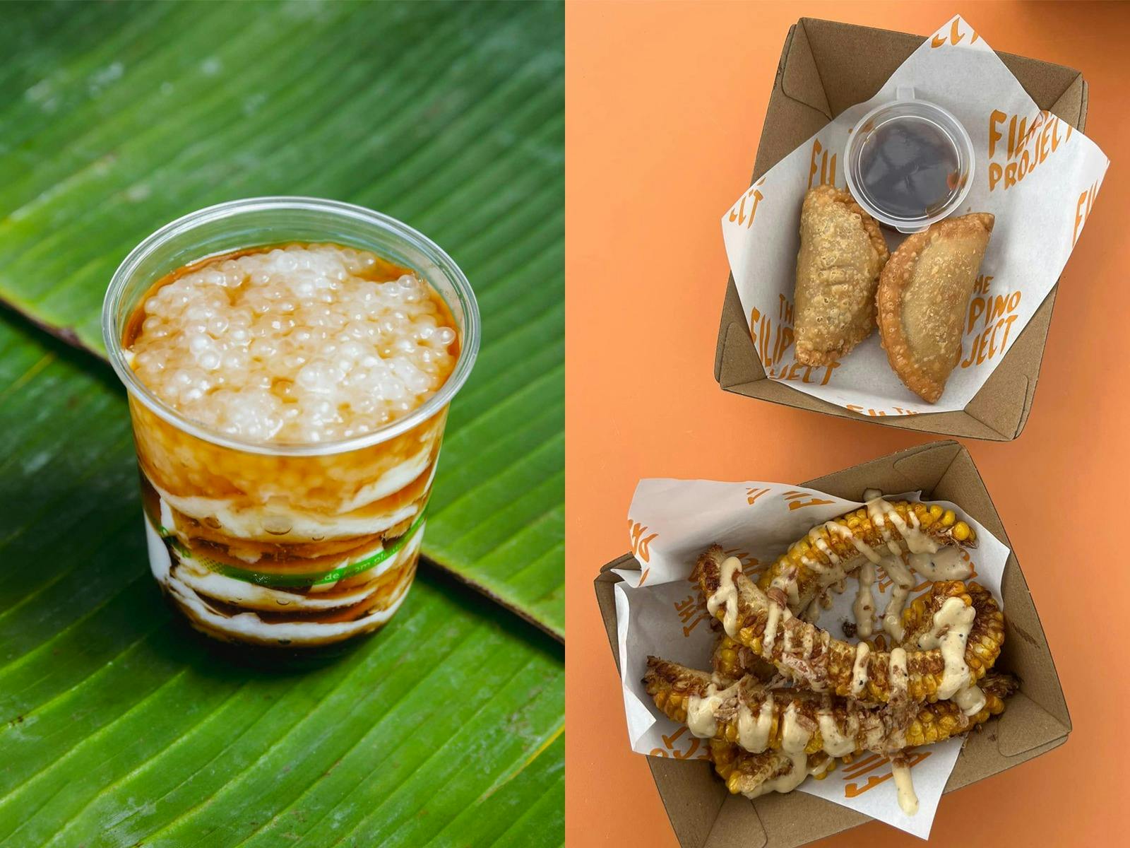 A cup of Taho, a Filipino snack food, and other Filipino snacks.