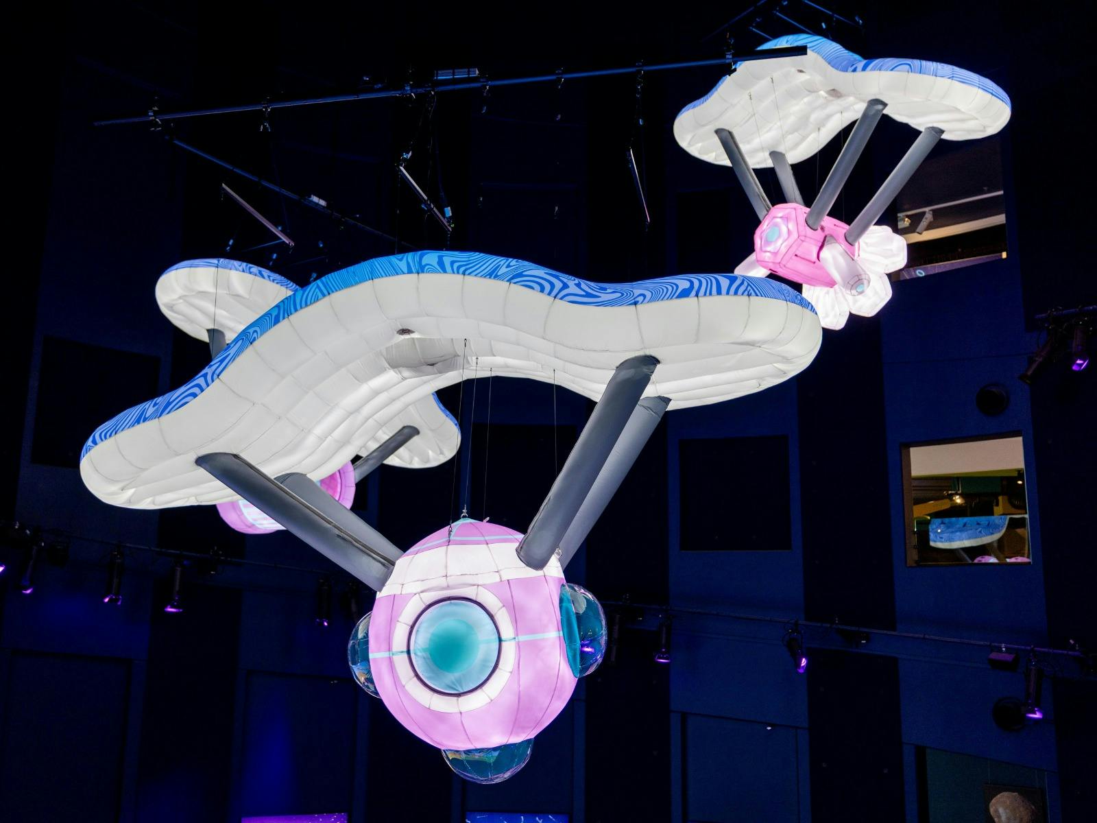 Three inflatable sculptures that represent quantum technology