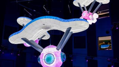 Three inflatable sculptures that represent quantum technology