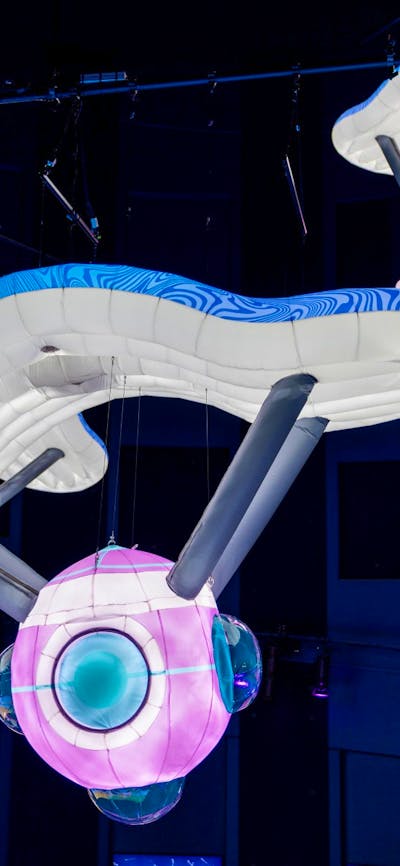 Three inflatable sculptures that represent quantum technology