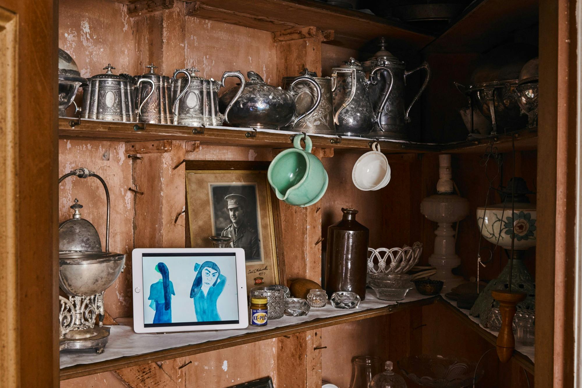 Historic kitchen tinware in pantry