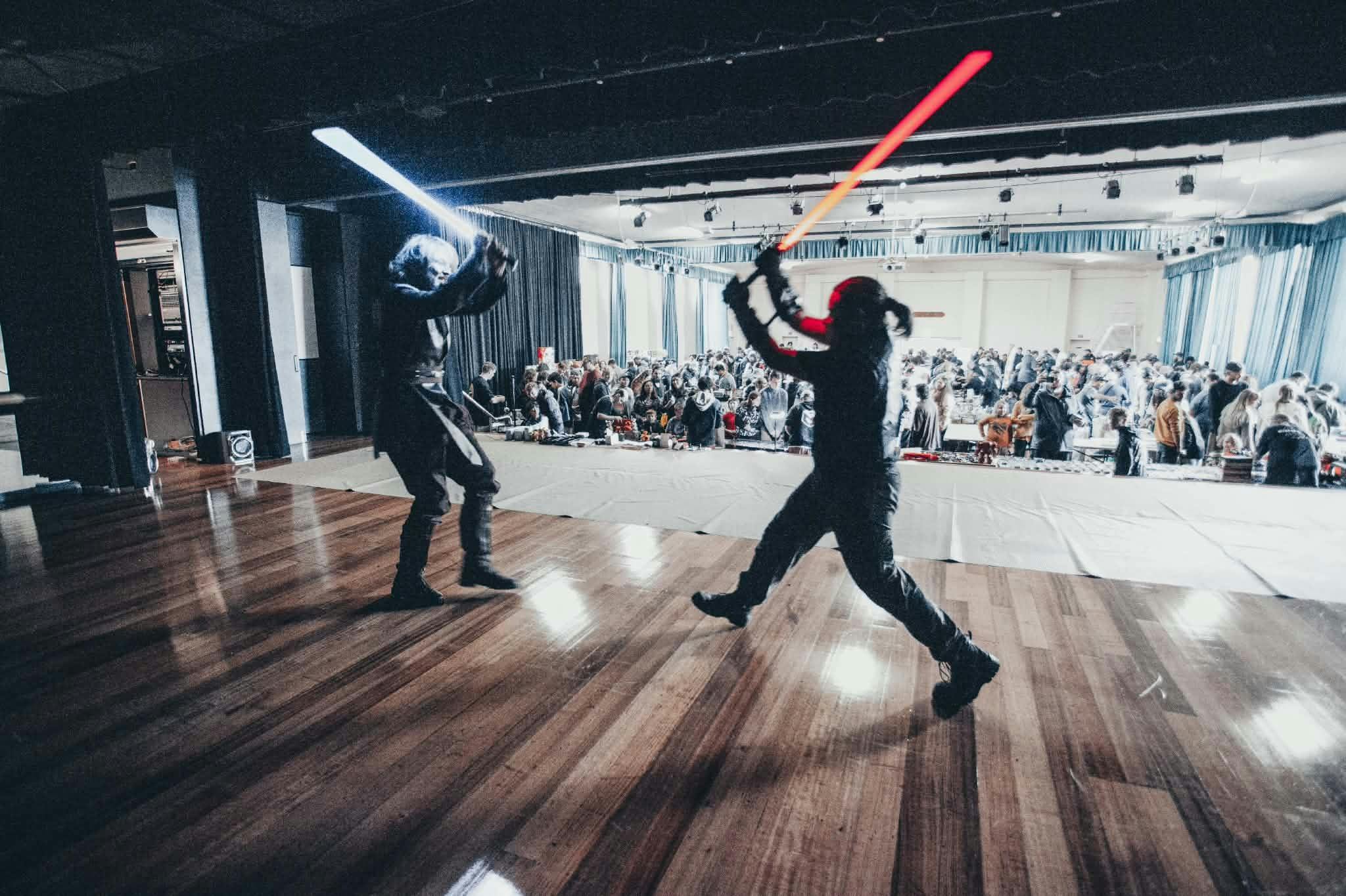 Star wars larpers in a mid combat action pose