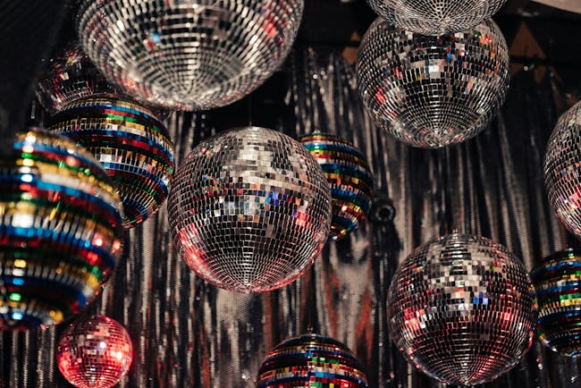 Group of illuminated disco balls