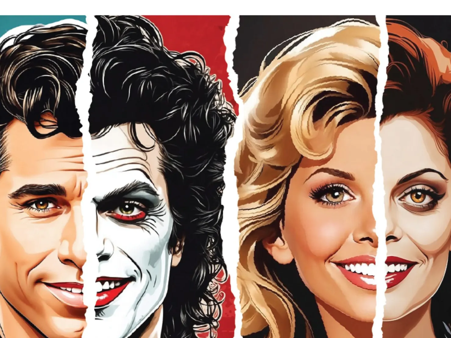 man and women with half faces painted for Rocky Horror or Grease