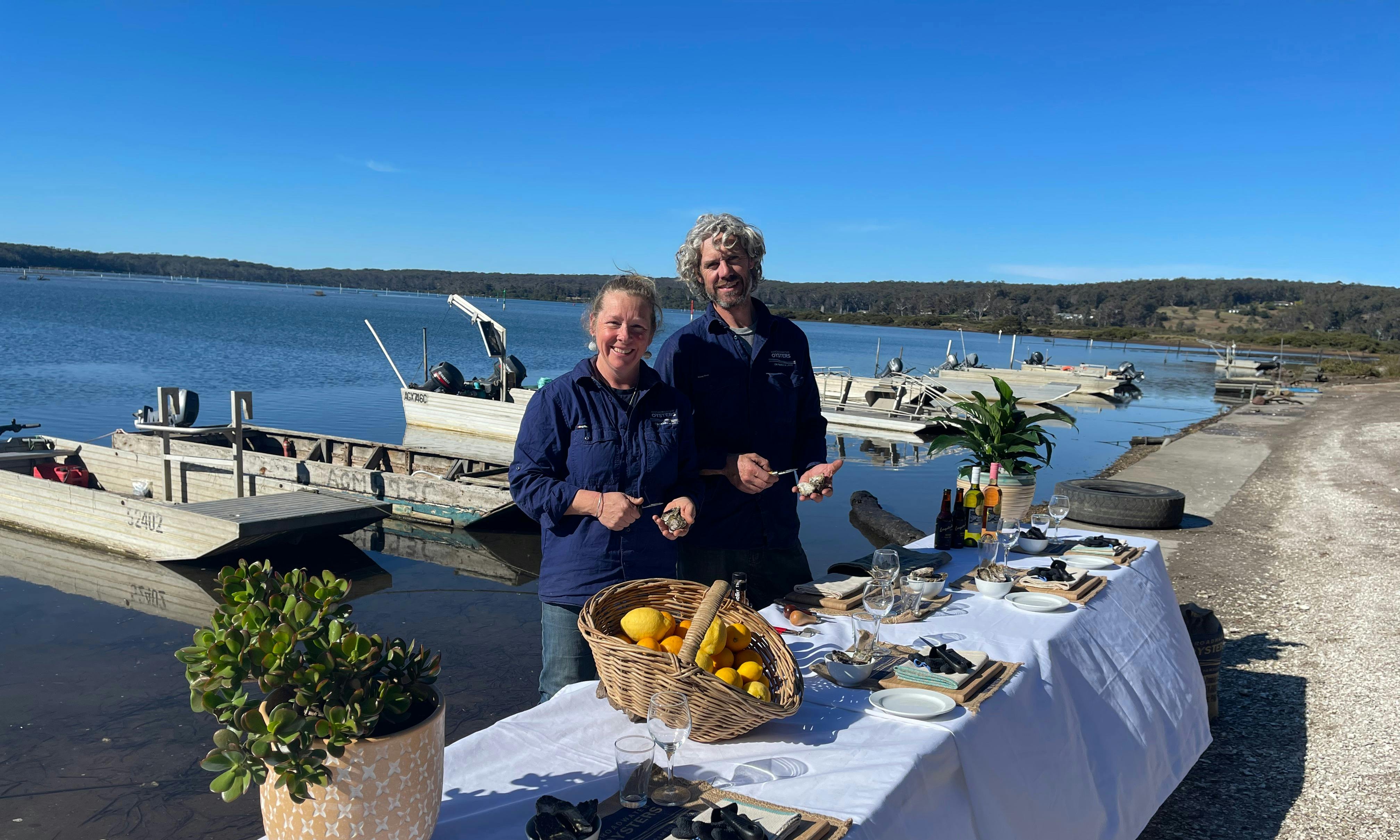 Broadwater Oysters Farmers invite you to join them on the foreshore of Pambula Lake .