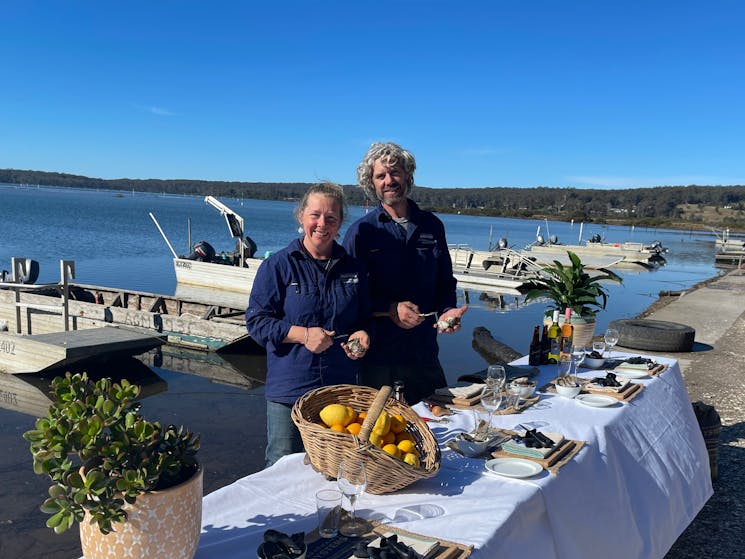 Broadwater Oysters Farmers invite you to join them on the foreshore of Pambula Lake .