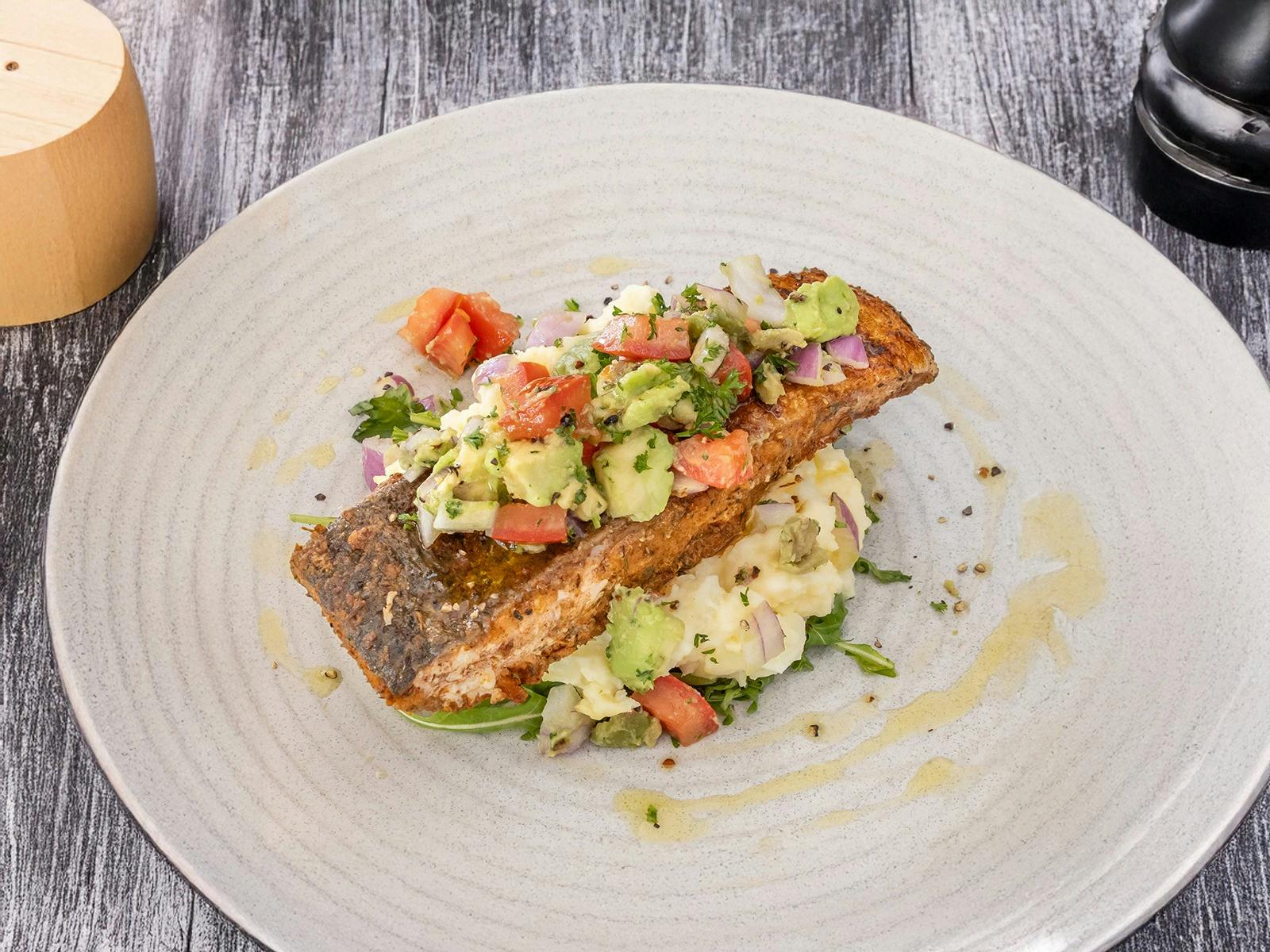 Salmon on mash potato