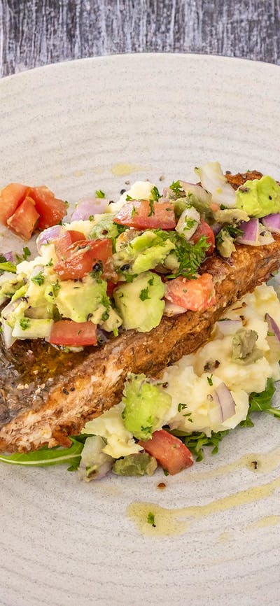 Salmon on mash potato