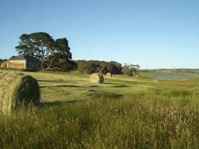 cottage with hay in paddock
