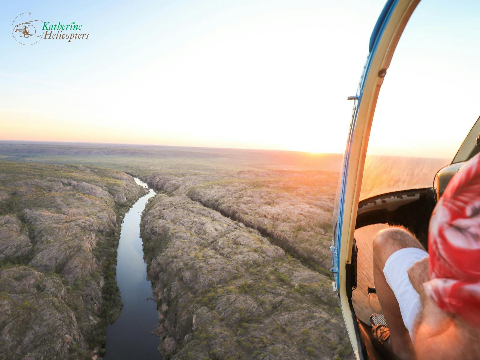 an aerial view of the katherine gorge at sunset