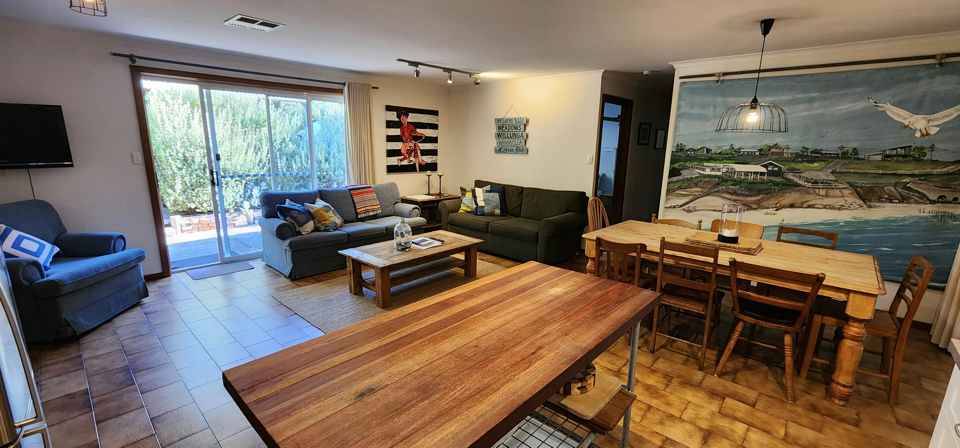 Kitchen and living area looking west