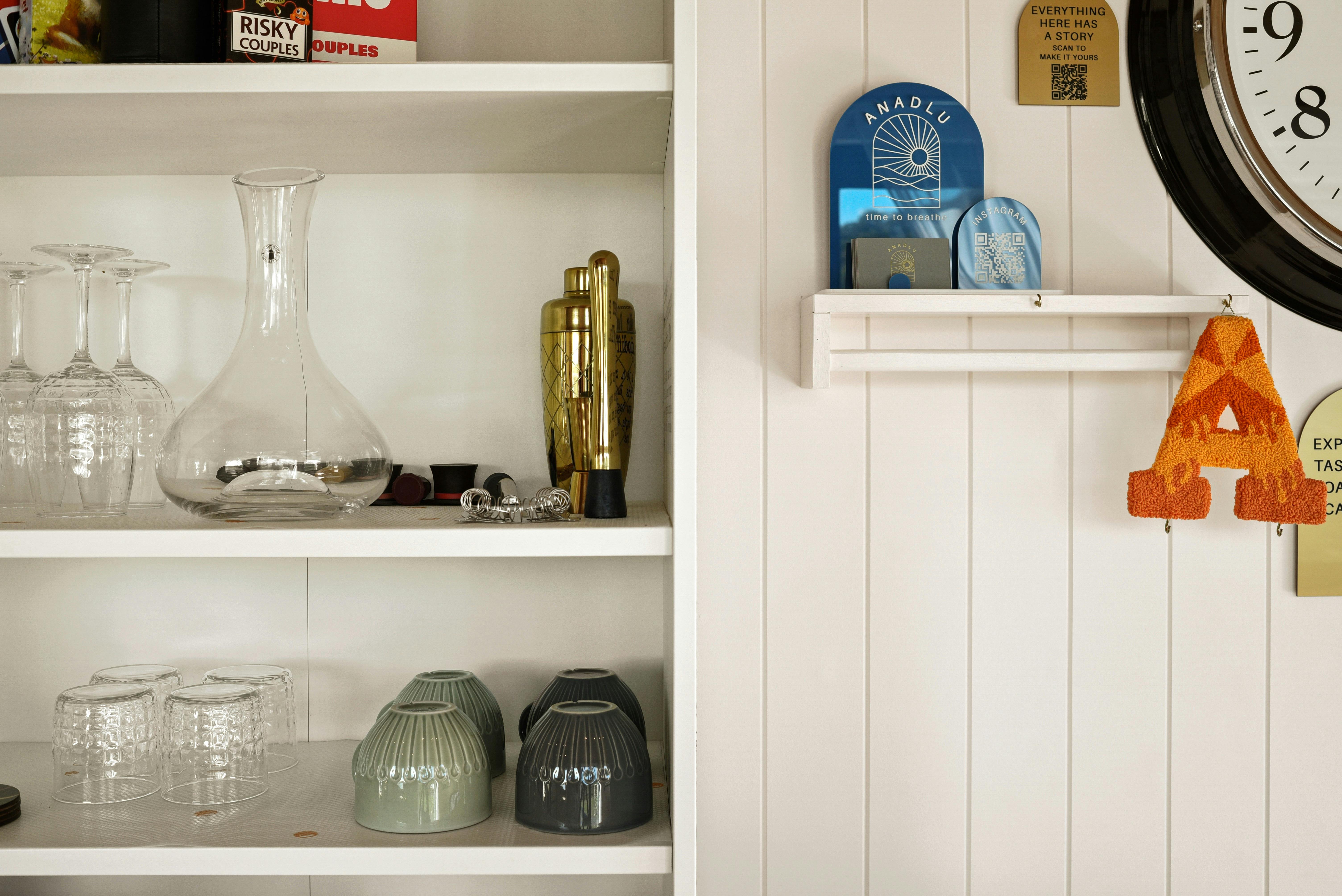 Bookshelf with crockery and glassware