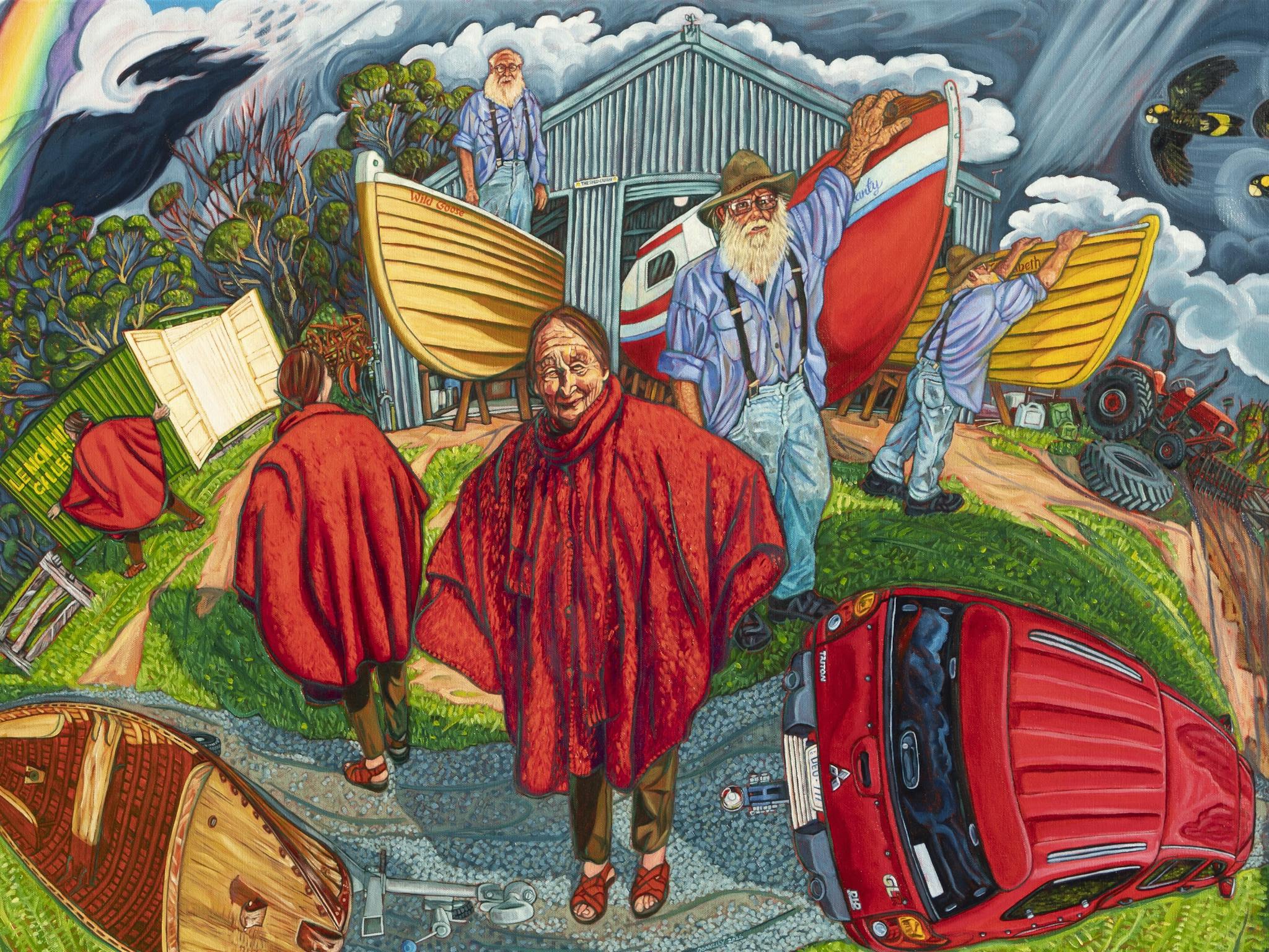 Michael Donnelly, Noah Builds More Boats - Brian and Elizabeth Blakeman of Wairewa, Oil on Linen, 18