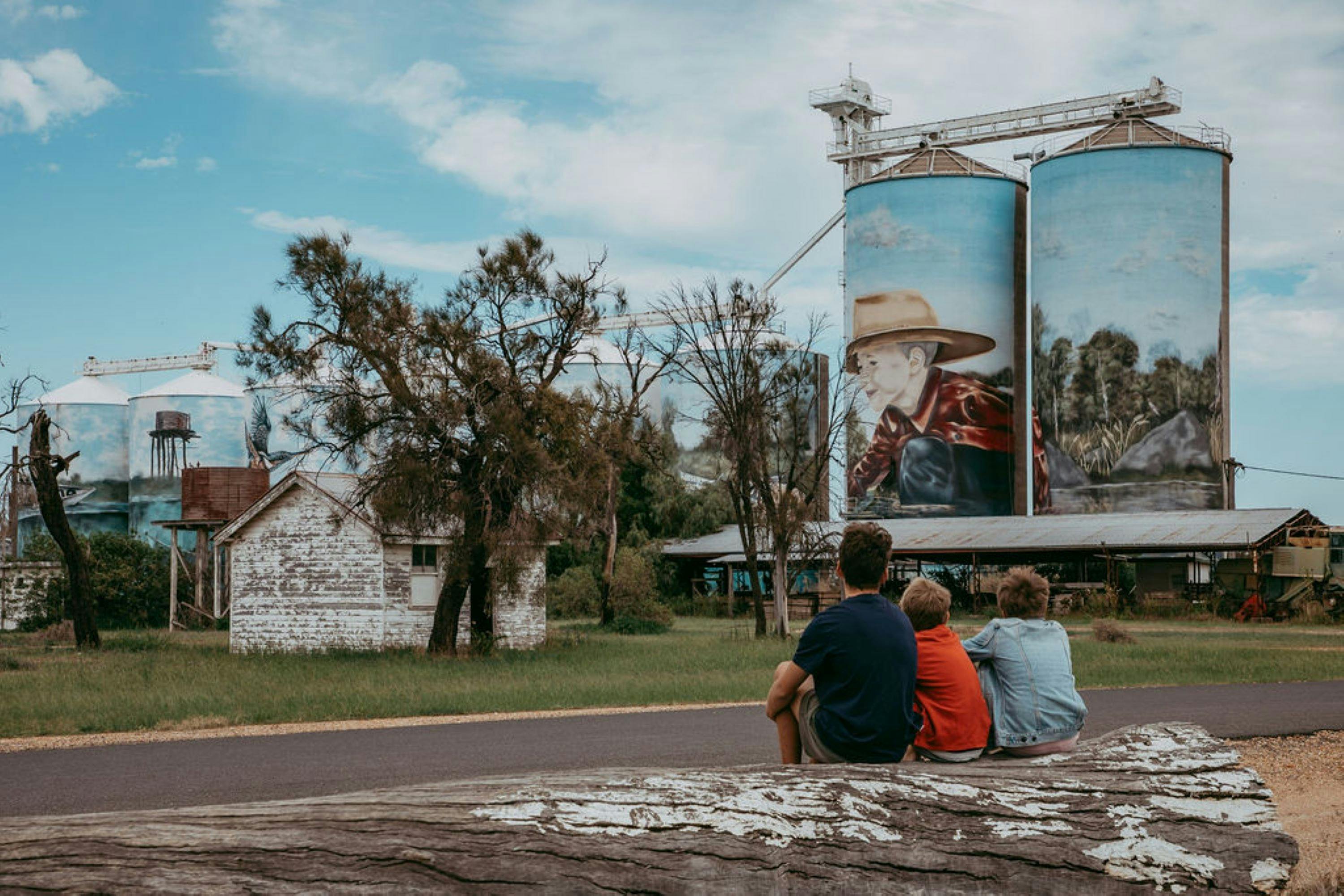 Kids admiring the Yelarbon Silos