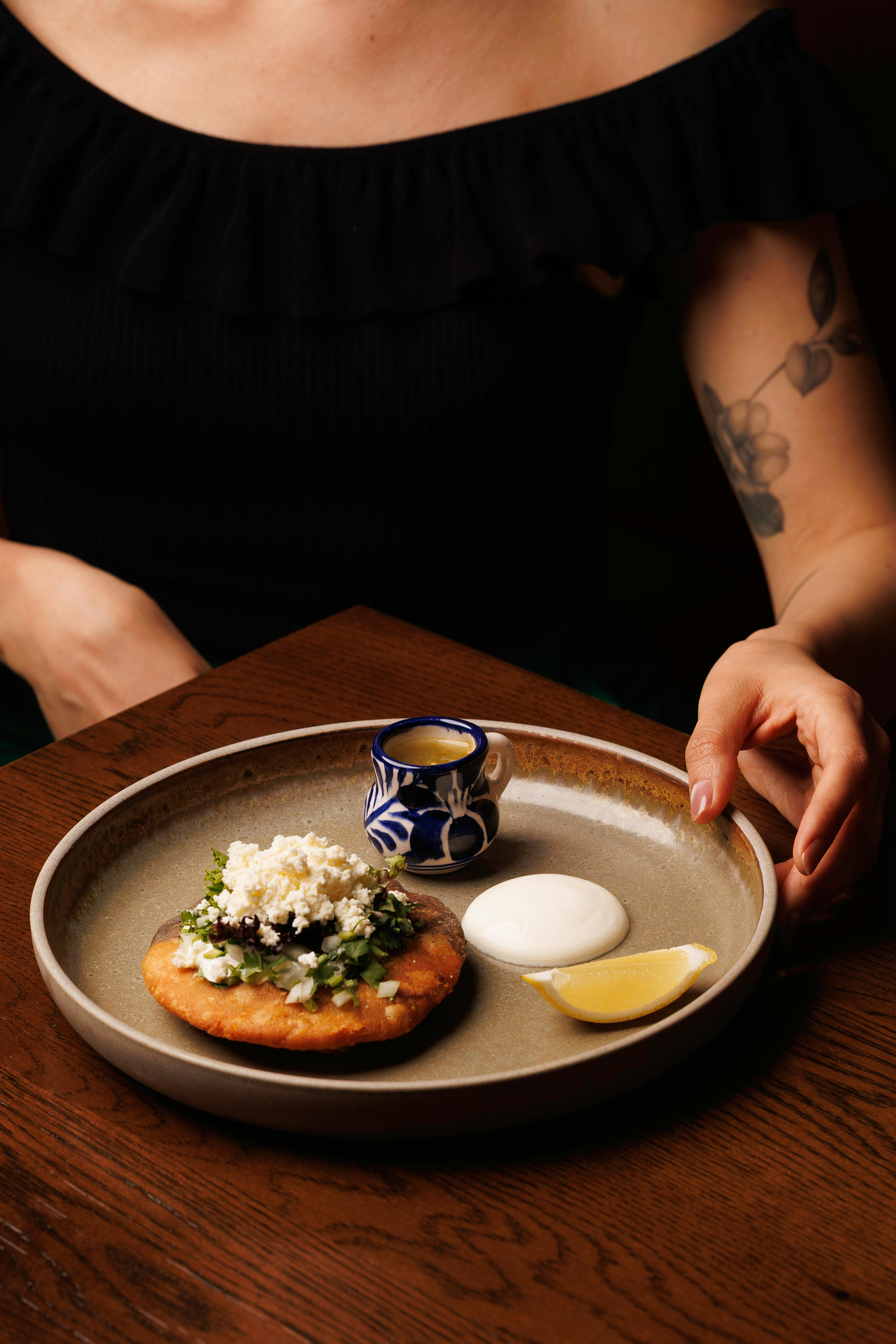 Gordita crafted with blue and white corn masa