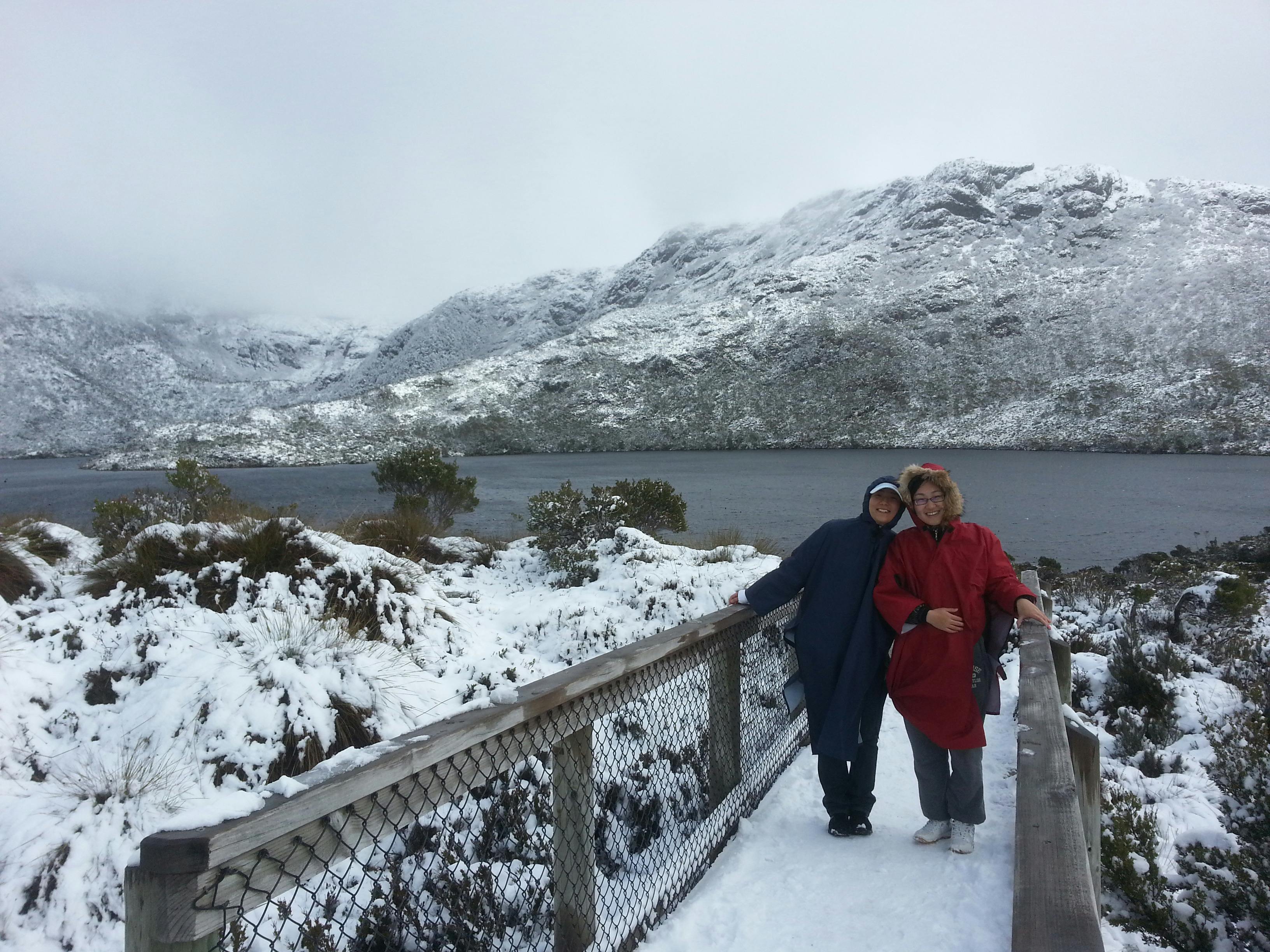 Snow covered walk around Dove Lake at Cradle Mountain