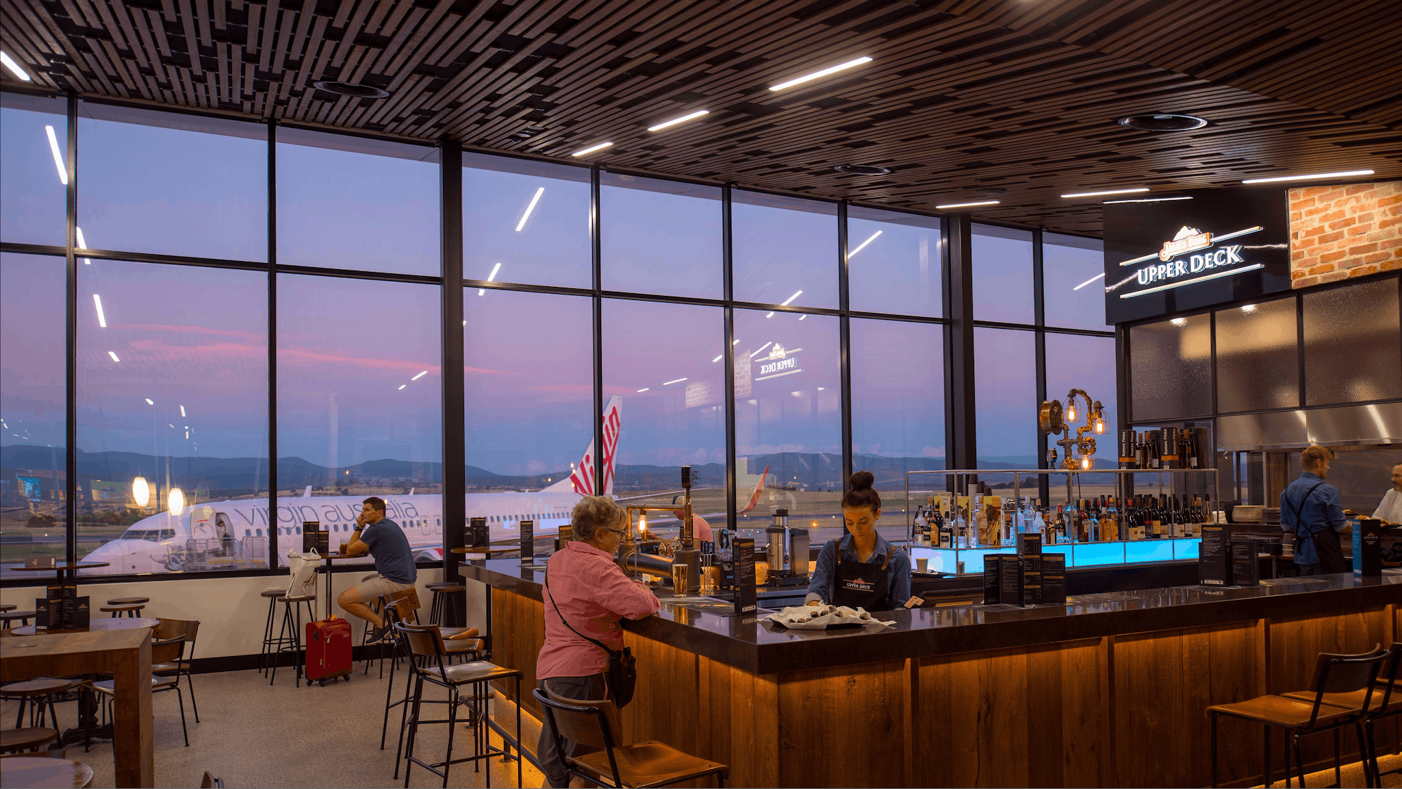 A view at dusk to the picturesque background from Boags Upper Deck Bar & Restaurant