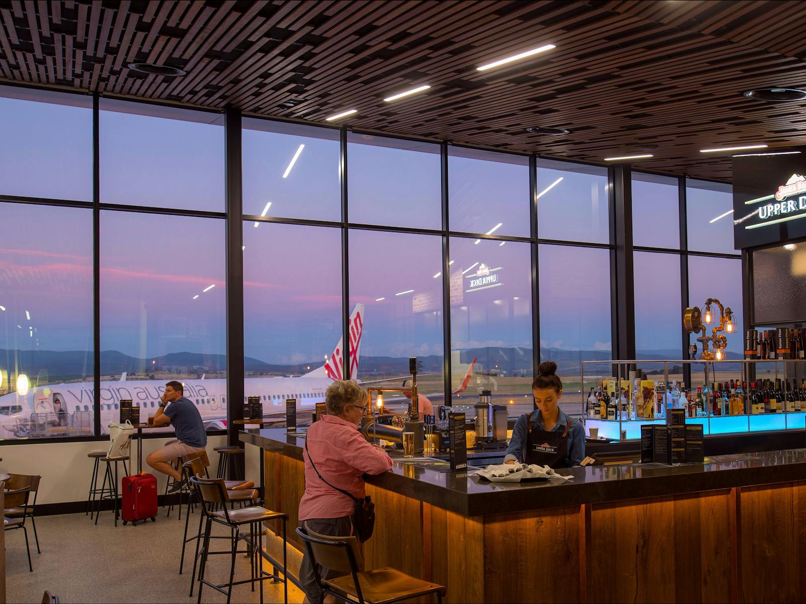 A view at dusk to the picturesque background from Boags Upper Deck Bar & Restaurant