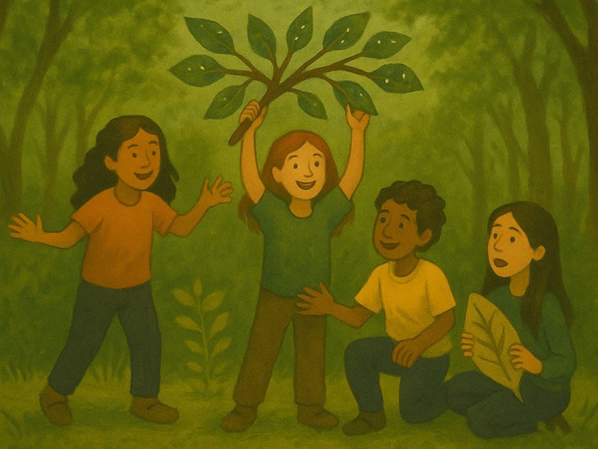 Illustration of children performing stories connected with nature