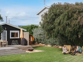 Sauna, sun-loungers, deck, BBQ area, outdoor dining