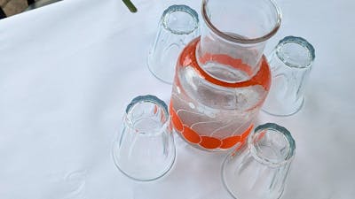 restro water jug and glasses