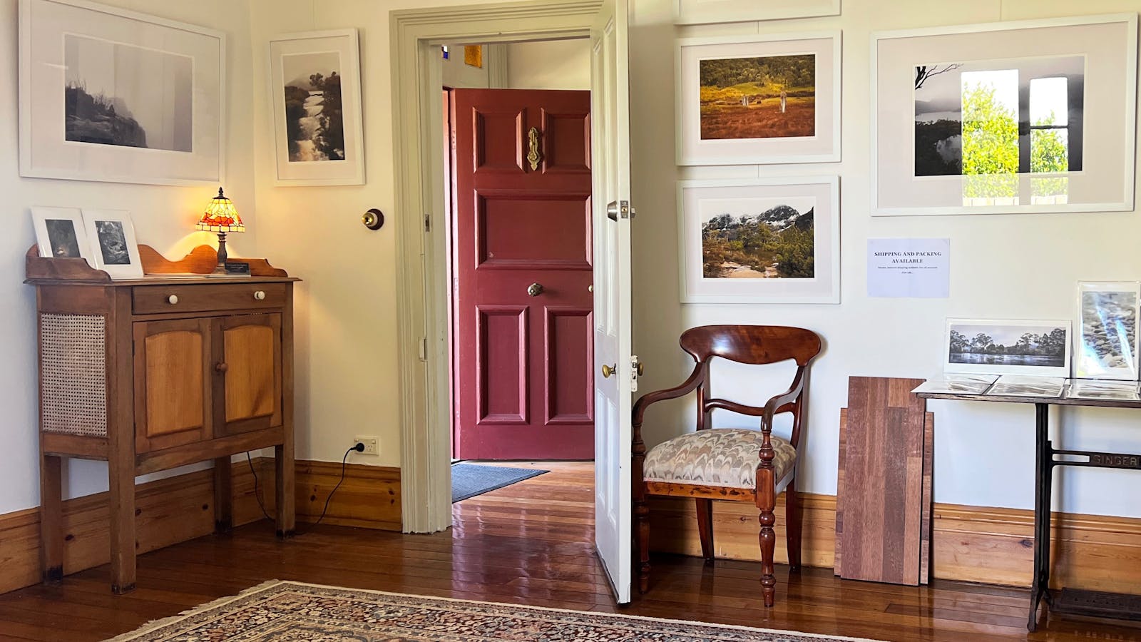 Interior of studio gallery of artist and photographer, Emma Coombes