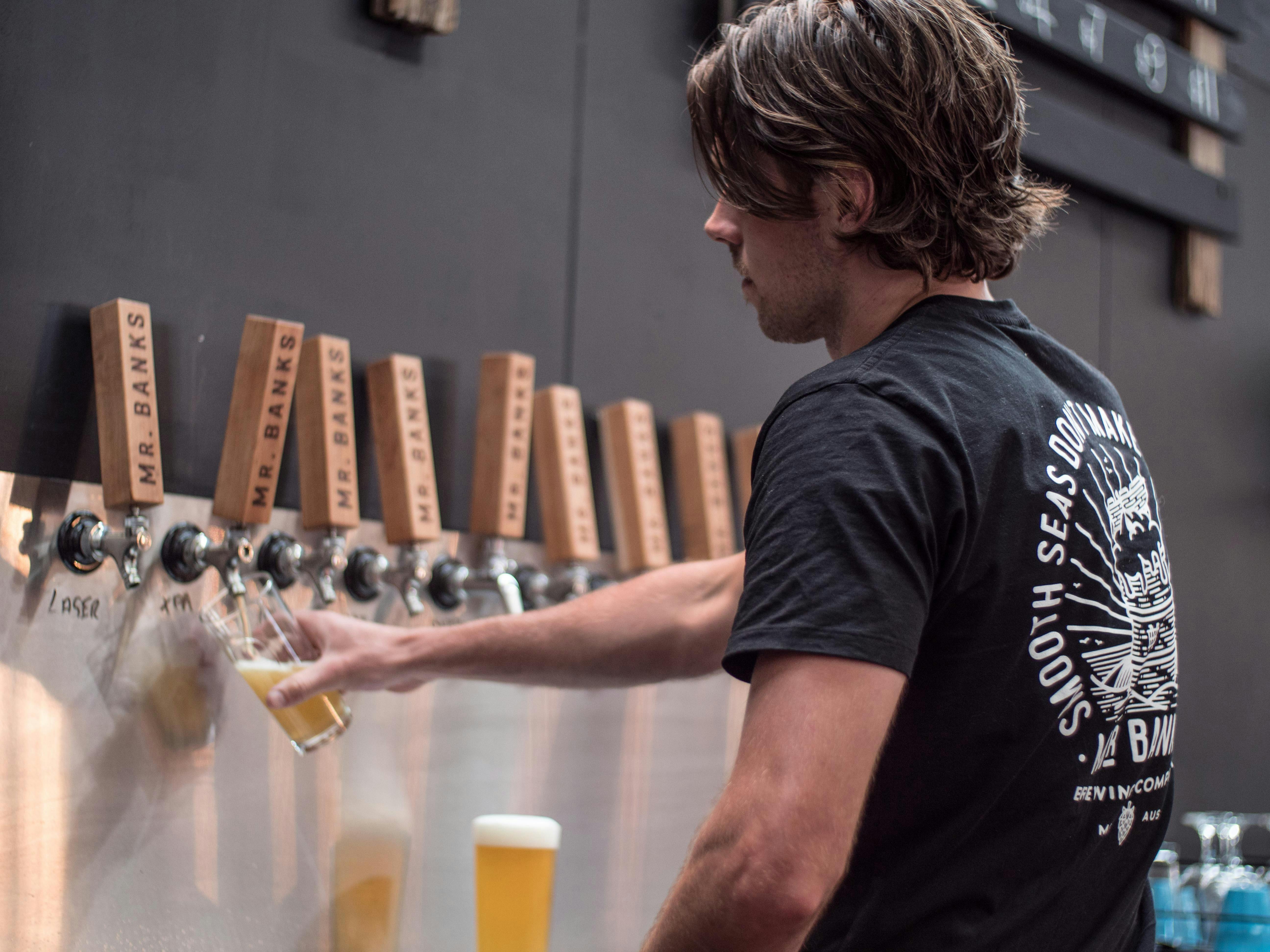 A great variety of beers on tap at Mr Banks Brewing Co.