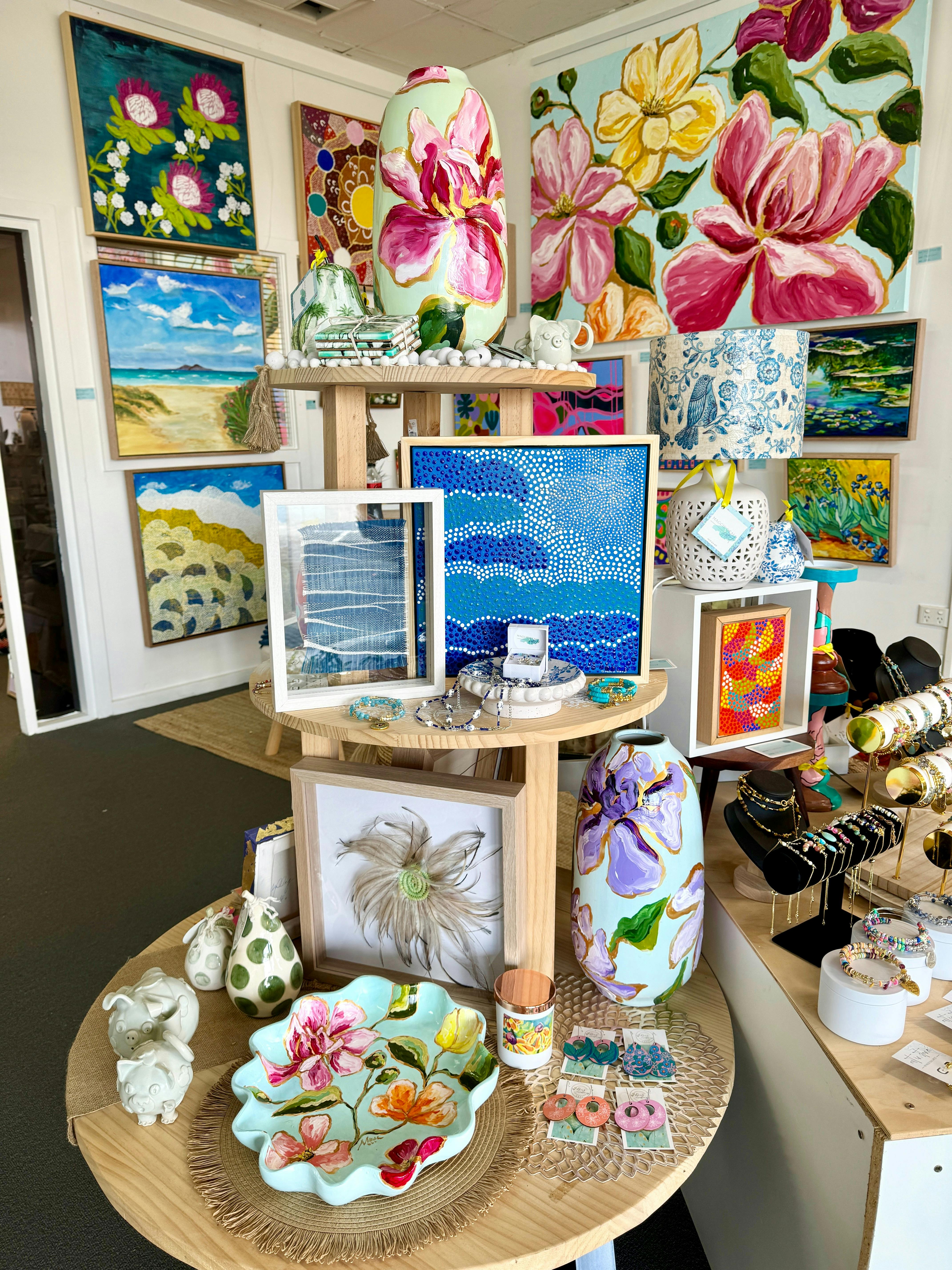 Jewellery and products inside the gallery