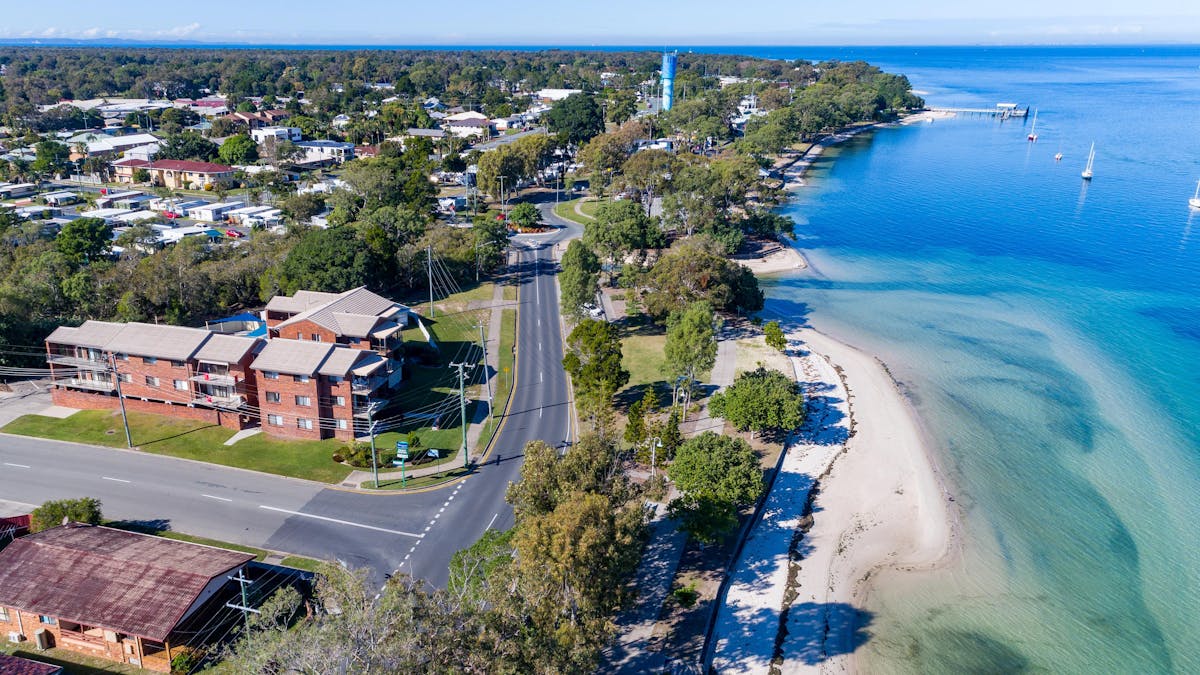 Aerial view of complex overlooking Pumicestone Passage
