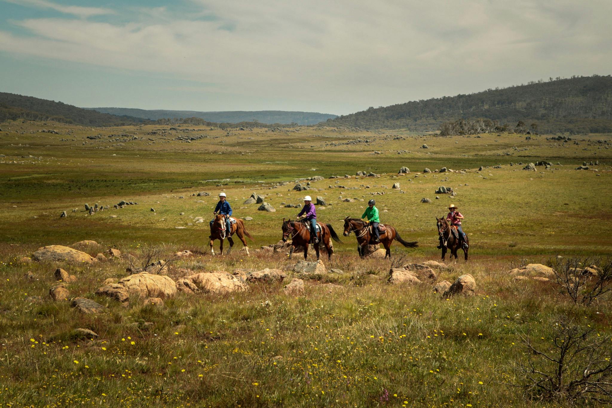 Guests riding across the plains